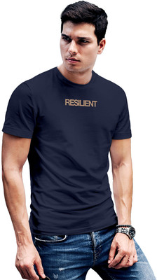 Fighterhero Typography Men Round Neck Navy Blue T-Shirt