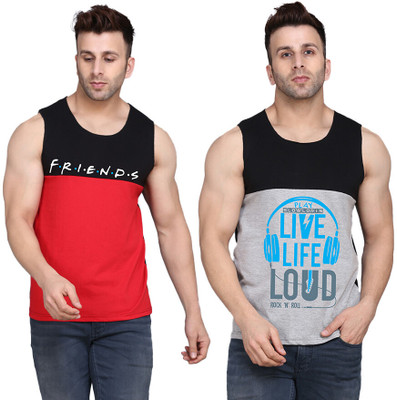 SLOWLORIS Printed Men Scoop Neck Black, Grey, Red T-Shirt