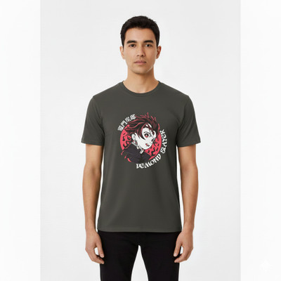 DOMZ Graphic Print Men Round Neck Grey T-Shirt
