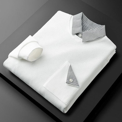 Kesar Collection Self Design, Striped Men Polo Neck White T-Shirt