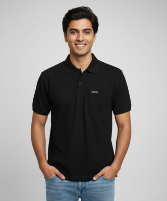 R5000 Solid Men Polo Neck Black T-Shirt