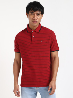 TOMMY HILFIGER Striped Men Polo Neck Red T-Shirt