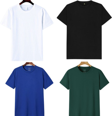 TTFE Solid Men Round Neck Dark Green, White, Black, Dark Blue T-Shirt