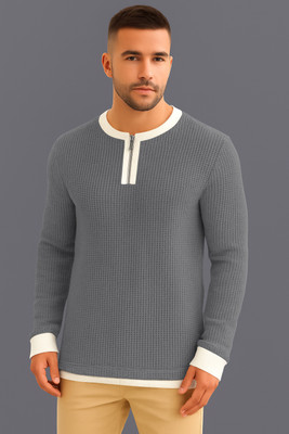 Rufica Self Design Men Round Neck Grey T-Shirt