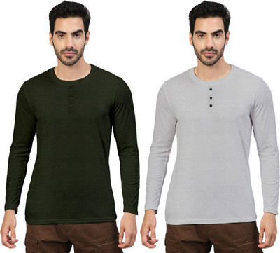 FTX Solid Men Round Neck Dark Green, Grey T-Shirt