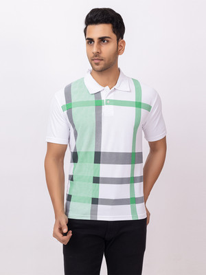 EMERALD Printed Men Polo Neck Green, White T-Shirt