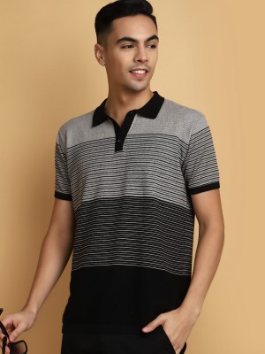 V-MART Striped Men Polo Neck Multicolor T-Shirt