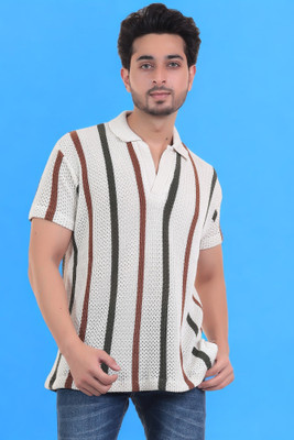 LWALS Striped Men Polo Neck Multicolor T-Shirt