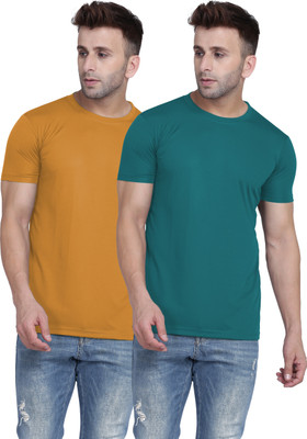 TQH Solid Men Round Neck Yellow, Blue T-Shirt