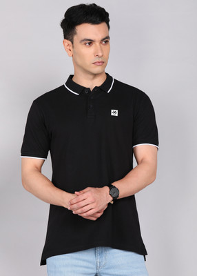 WROGN Solid Men Polo Neck Black T-Shirt
