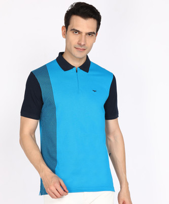 PARK AVENUE Colorblock Men Polo Neck Blue T-Shirt
