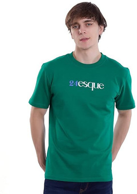 24esque Printed Men Round Neck Green T-Shirt