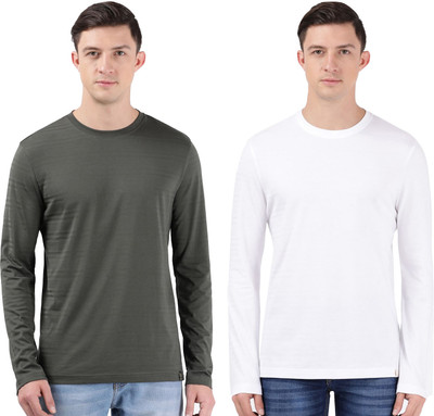 JOCKEY Solid Men Round Neck Dark Green, White T-Shirt
