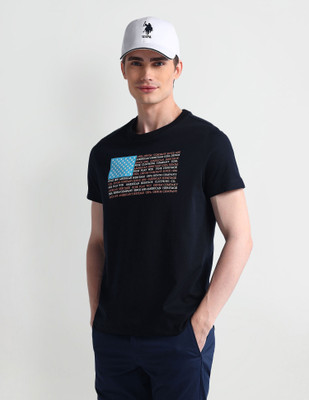 U.S. POLO ASSN. Printed Men Round Neck Blue T-Shirt