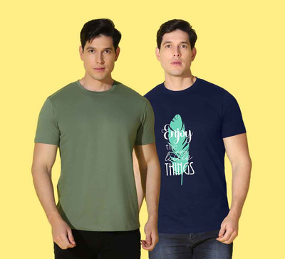 WOOSTRO Printed Men Round Neck Blue, Green T-Shirt