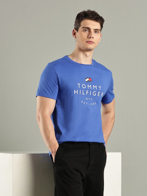 TOMMY HILFIGER Printed Men Crew Neck Blue T-Shirt