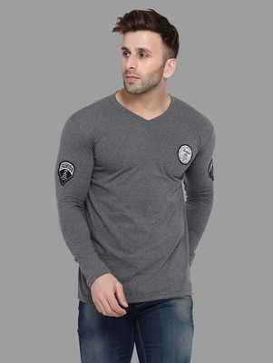 tfurnish Printed Men V Neck Grey T-Shirt