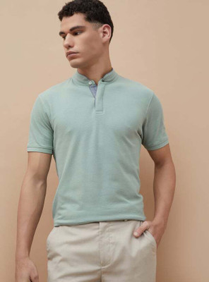 CODE by Lifestyle Solid Men Mandarin Collar Grey T-Shirt