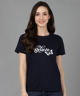 Adyavastram Printed Women Round Neck Blue T-Shirt