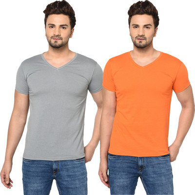 Adorbs Trend Solid Men V Neck White T-Shirt