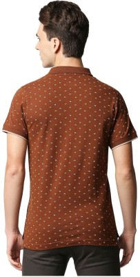 BASICS Printed Men Polo Neck Brown T-Shirt