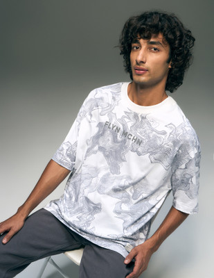 FLYING MACHINE Abstract Men Round Neck White T-Shirt