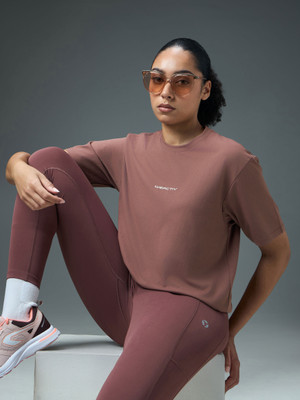 TECHNOSPORT Solid Women Crew Neck Orange T-Shirt