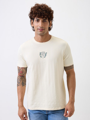 Spykar Printed Men Round Neck White T-Shirt