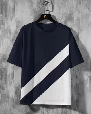 FASHNET FASHION Colorblock Men Round Neck Navy Blue, White T-Shirt