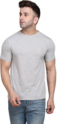 GEUM Solid Men Round Neck Grey T-Shirt