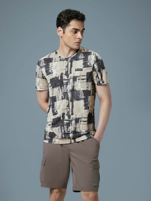 TECHNOSPORT Printed Men Crew Neck Brown T-Shirt