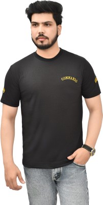 RD Embroidered Men Round Neck Black T-Shirt