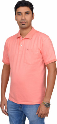 R5000 Solid Men Polo Neck Pink T-Shirt