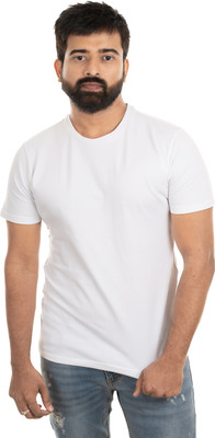 Aurora Solid Men Round Neck White T-Shirt