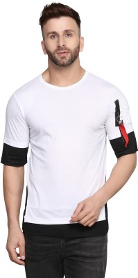 HYDEY Colorblock Men Round Neck White T-Shirt