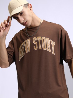 HIGHLANDER Printed Men Round Neck Brown T-Shirt