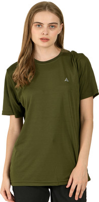 SHAUN Solid Women Round Neck Green T-Shirt