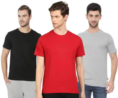 VAN HEUSEN Solid Men Round Neck Black, Red, Grey T-Shirt