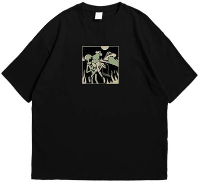 inblak Printed Men Round Neck Reversible Black T-Shirt