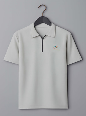 Stelino Self Design Men Polo Neck Grey T-Shirt