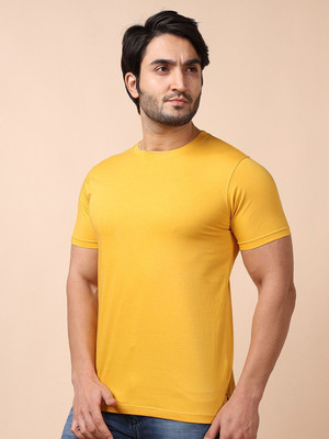 RULEDBYSUN Solid Men Round Neck Yellow T-Shirt