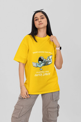 Stylewill Graphic Print Women Round Neck Yellow T-Shirt