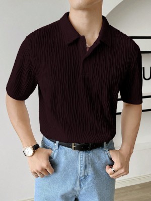 Leriya Fashion Solid Men Polo Neck Maroon T-Shirt