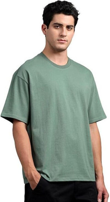 Style Of My Life Solid Men Round Neck Green T-Shirt