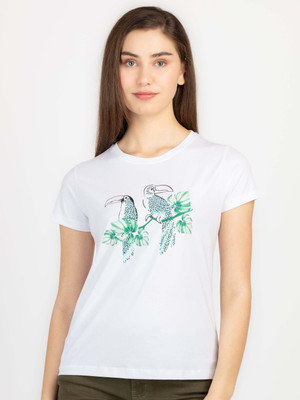 Status Quo Printed Women Round Neck White T-Shirt