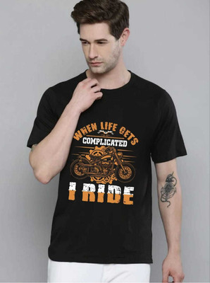 SPOWEARY Printed Men Round Neck Black T-Shirt