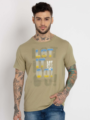 Status Quo Typography Men Round Neck Green T-Shirt