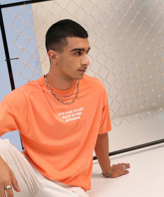 HIGHLANDER Printed Men Round Neck Orange T-Shirt