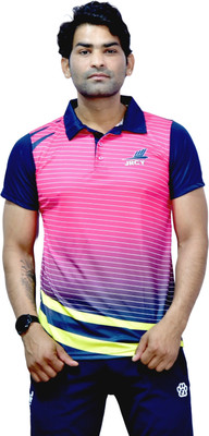 PSAJRCY Printed Men Polo Neck Pink T-Shirt
