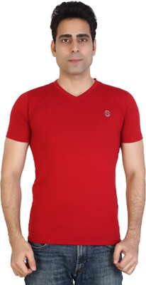 AWACK Self Design Men V Neck Red T-Shirt